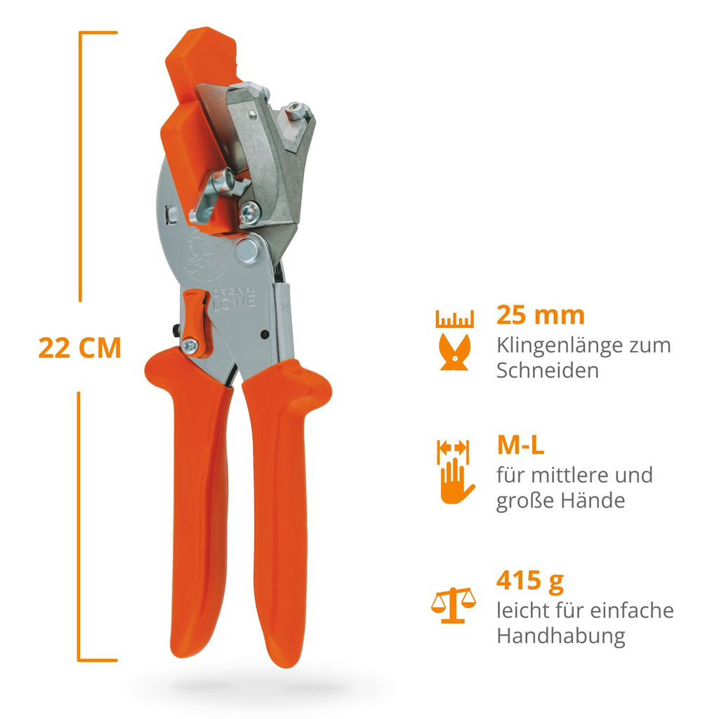 Original LÖWE Dichtungsprofilschere 4.104/V mit zwei Anschlagwinkeln für den professionellen Einsatz im Fensterbau - Dichtungswerkzeug mit V-Schnitt zum Ausklinken von Dichtungsprofilen an Außenecken