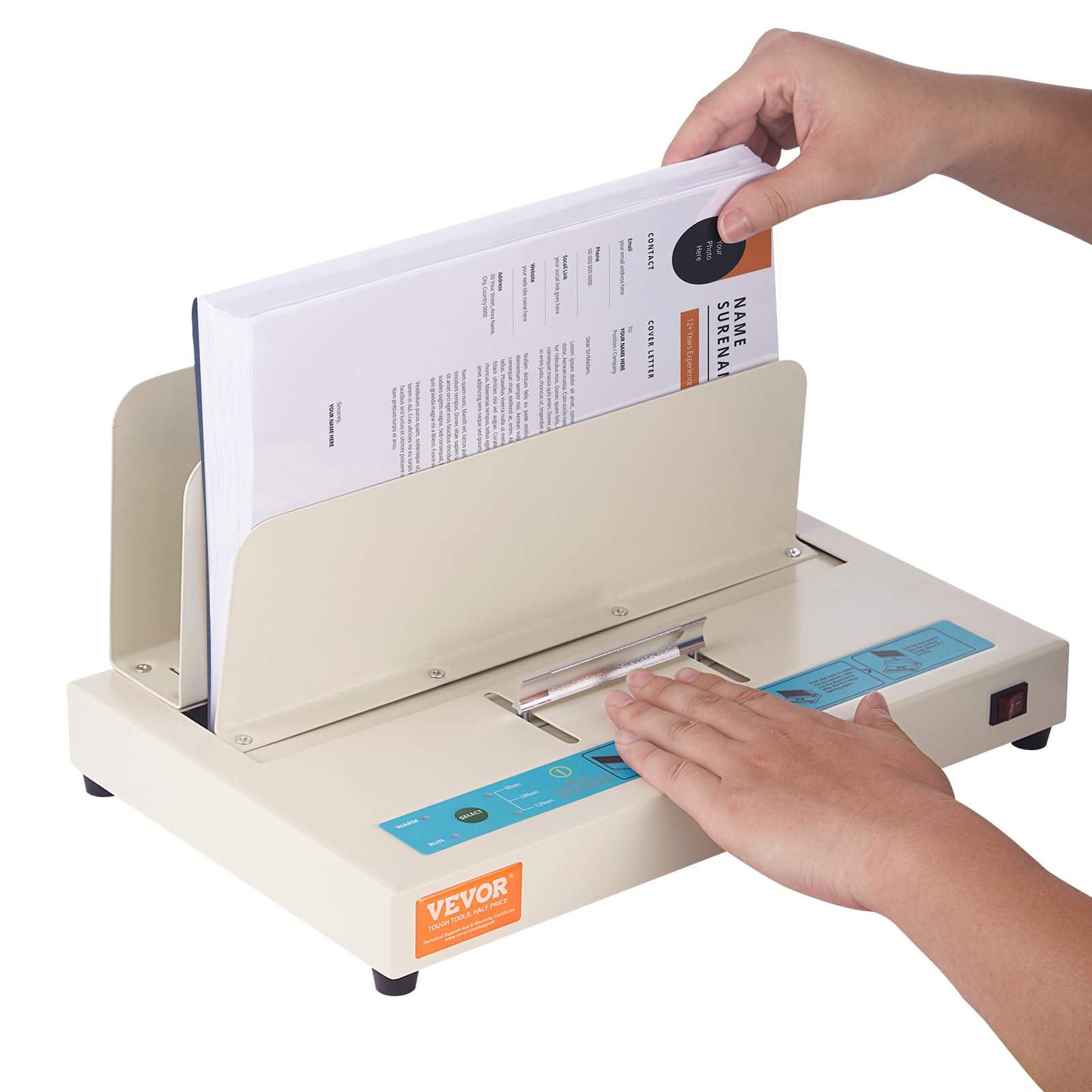 VEVOR Thermobindegerät, Buchbindegerät mit 500 Blatt Kapazität, Thermo-Buchbinder 50 mm Bindestärke für A3 (kurze Kante)/A4/A5-Dokumente mit optischer Infrarot-Erkennung