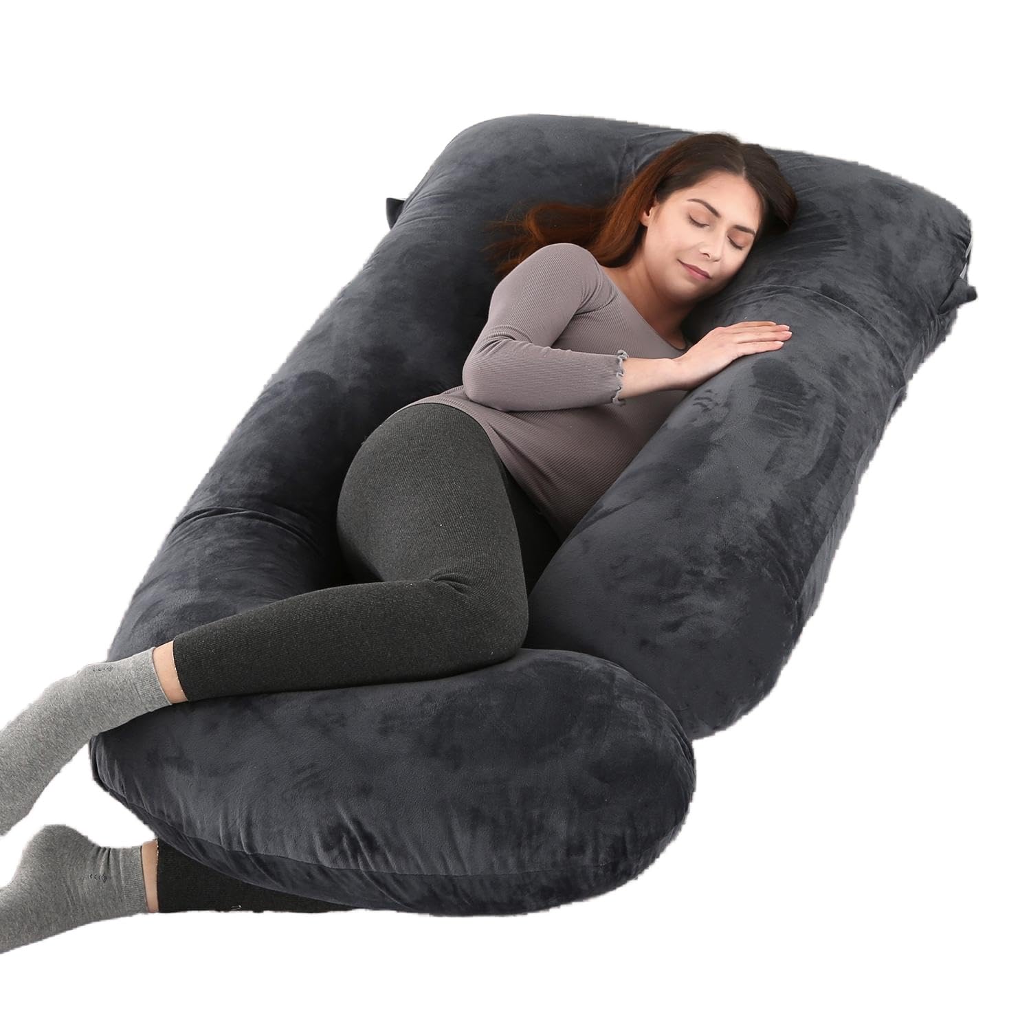 ALLOPERA Pregnancy Pillow, Full Body 57 Inch Maternity Pillow with Removable Washable Cover - Sleep Support for Legs, Back, Neck, Shoulder, HIPS, Belly for Pregnent Women, Velvet Cover (Black)