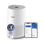 Philips Luftreiniger 600-Serie, energieeffizient mit Smart Sensor, Für Allergiker, HEPA-Filter entfernt 99,97% der Schadstoffe, Deckt bis zu 44 m2 ab, App-Steuerung, Weiß (AC0651/10)