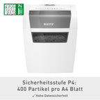 Leitz IQ Home Aktenvernichter, 7-6 Blatt (70-80 g/m²), TÜV+GS zertifiziert, Kleiner Partikelschnitt Schredder, Sicherheitsstufe P4, 15 Liter Behälter, Leise & kompakt für Home Office, Weiß, 80340000