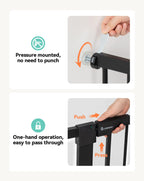 COMOMY Sicherheitsgitter für Kinder, sehr hoch, 75 – 117 cm, Treppe, ohne Bohren, ausziehbar, automatischer Verschluss, druckmontiert (schwarz)