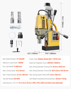 VEVOR Magnetbohrmaschine, 1200-W-Motor, magnetisch, elektrisch, 12500 N, Bohrdurchmesser von 40 mm, mit 2 Bohrspitzen, variable Geschwindigkeit, für Metalloberflächen, Gelb