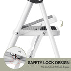KINGRACK 3 Stufen Leiter, Trittleiter mit Handläufen, Stufenleiter, Klappleiter Tritthocker, Klapptritthocker für Erwachsene mit Griff, Haushaltsleiter Anti-Rutsch-stabilem und breitem Pedal, weiß
