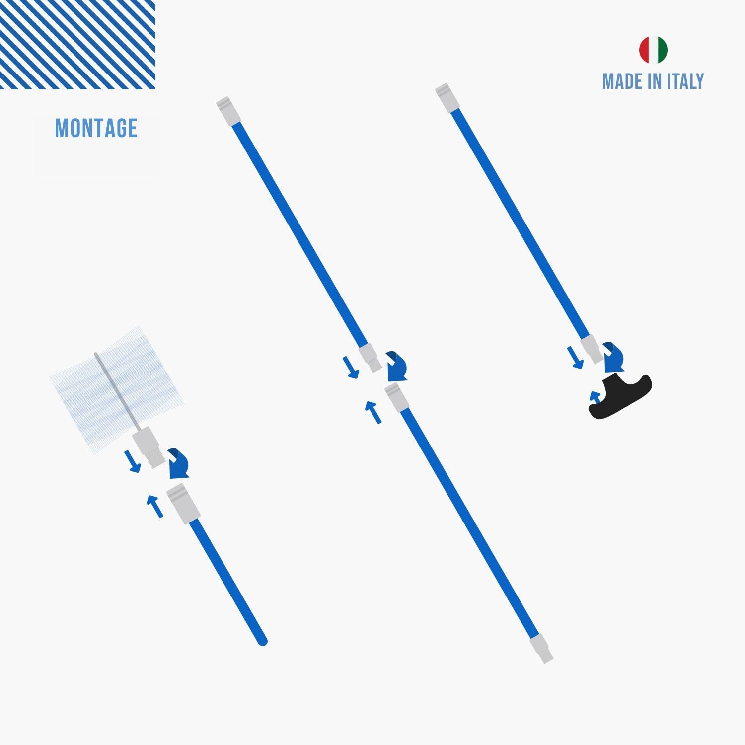 BARETTO Pelletofen Reinigungsset, Set zur Rohrreinigung von Pelletöfen mit 3 Meter flexibler Verlängerung bis 90°-Biegung, mit 2 Flex Nylonbürsten 80 mm und 100 mm (3 M)