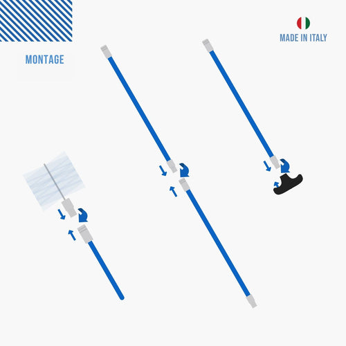 BARETTO Pelletofen Reinigungsset, Set zur Rohrreinigung von Pelletöfen mit 3 Meter flexibler Verlängerung bis 90°-Biegung, mit 2 Flex Nylonbürsten 80 mm und 100 mm (3 M)