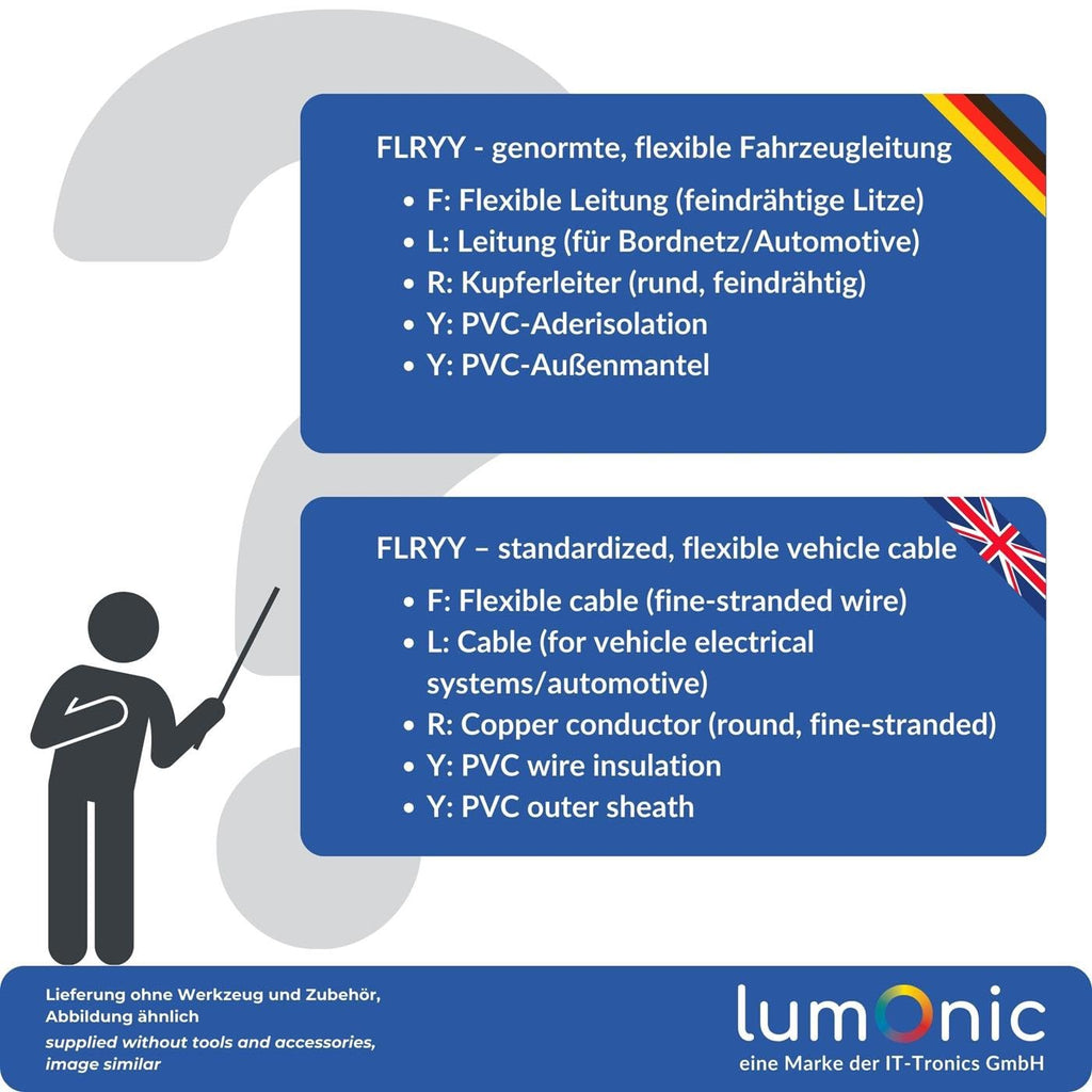 Lumonic 50m FLRYY Fahrzeugleitung 7x1,5mm² schwarz | 7-adrig | Anhängerkabel | mehradriges KFZ-Kabel | Öl- und Kraftstoffbeständig, flammwidrig | Niedervolt