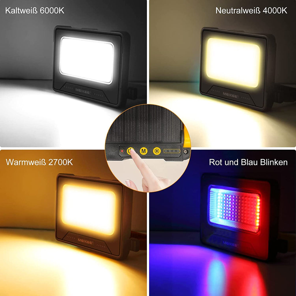 MEIKEE 80W Led Arbeitsleuchte 12000MAH LED Baustrahler Akku Strahler 4 Lichtmodi Campinglampe Tragbar 5 Helligkeiten Solar USB-Aufladung Akku Lampe für Camping, Garage, Bau, Reparatur, Notfall 2PCS