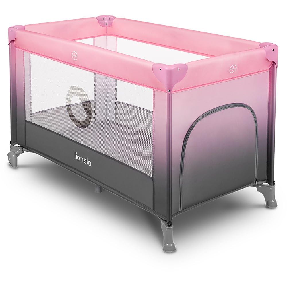 Lionelo Stefi Baby Kinderbett, Reisebett ab Geburt bis 15 kg, Seiteneingang, Sicherungssystem LockGuard, Blockade der Räder, Tragetasche, zusammenklappbar