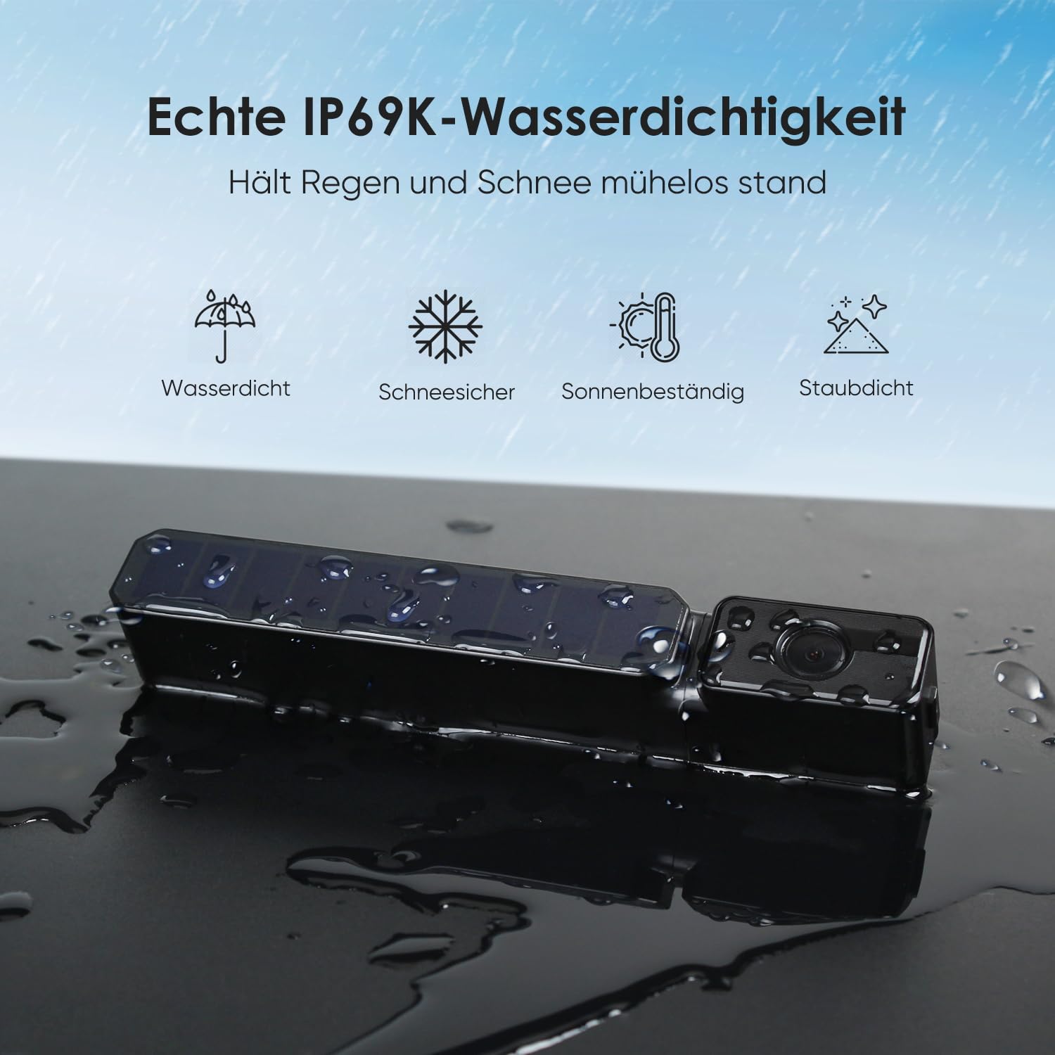 Foxpark Solar Kabellos Digital Rückfahrkamera Set (1080P), 3 Min. DIY Installation, Unterstützt 2 Kameras Funk mit 5" Monitor, IP69K Wasserdicht für Auto, SUV, Van, Wohnmobil