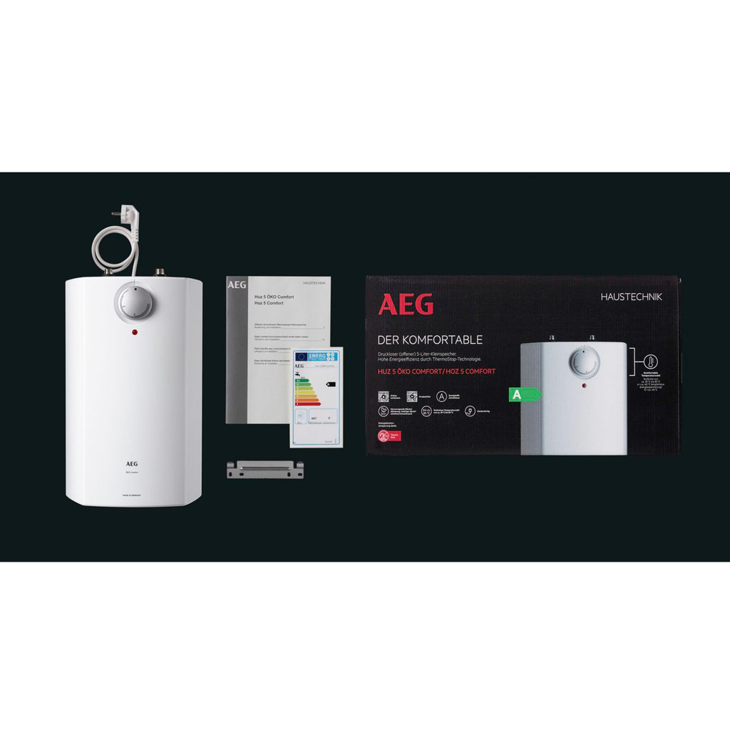 AEG druckloser Kleinspeicher Huz 5 Comfort mit ThermoStop-Technologie mit Stecker, 5l, untertisch, stufenlose Temperaturwahl von ca. 35-85 °C, 2kW, 222164