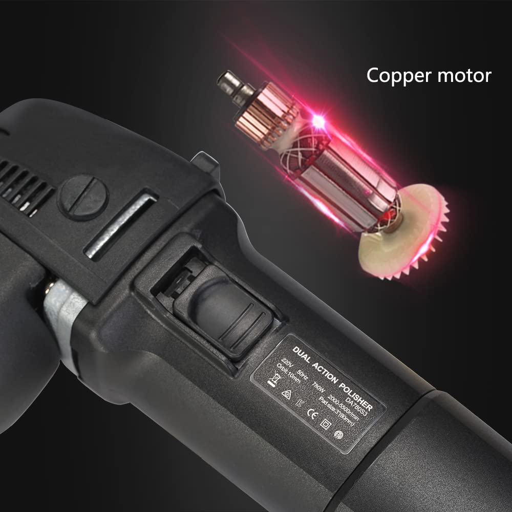 SPTA Poliermaschine, 9mm 750W Exzenter Poliermaschine Polierer mit Geschwindigkeit 2500-5500RPM, 80mm Polierteller,Polierschwamm,Polierpad, Seitengrif
