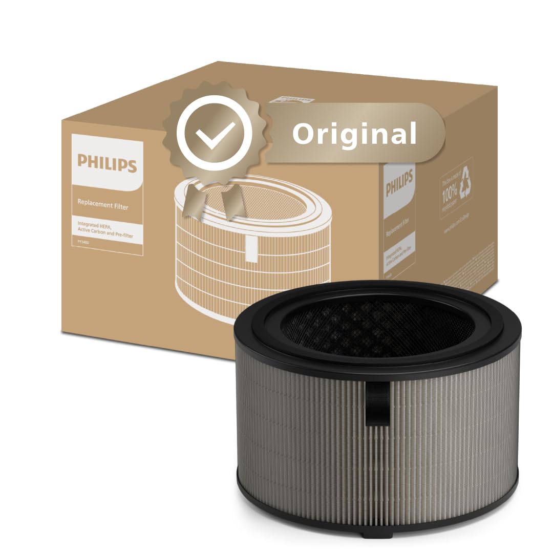 Philips Original-Ersatzfilter für 2-in-1-Luftreiniger und Luftbefeuchter der Serie 3400 AC3420 und AC3421, HEPA NanoProtect + Aktivkohle, 12 Monate Lebensdauer, schwarz/weiß (FY3400/30)