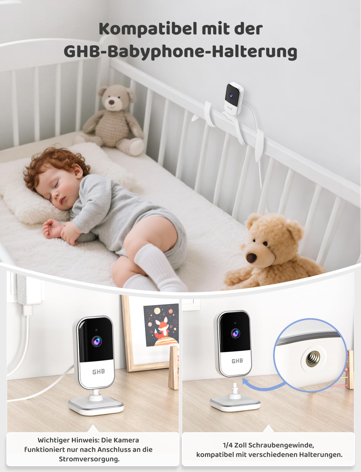 GHB Babyphone mit Kamera 5 Zoll HD IPS Bildschirm 720P 5000 mAh VOX-Energiesparmodus 4-Fach-Zoom Nachtsicht Zwei-Wege-Audio Temperatursensor