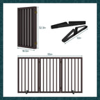 Semiocthome Absperrgitter für Hunde, 3-Panel Hundegitter, ausgestattet mit 2 Metallstützen, 82 cm hoch, faltbares Gitter für den Innenbereich, erweiterbar bis 140 cm Breite, Braun