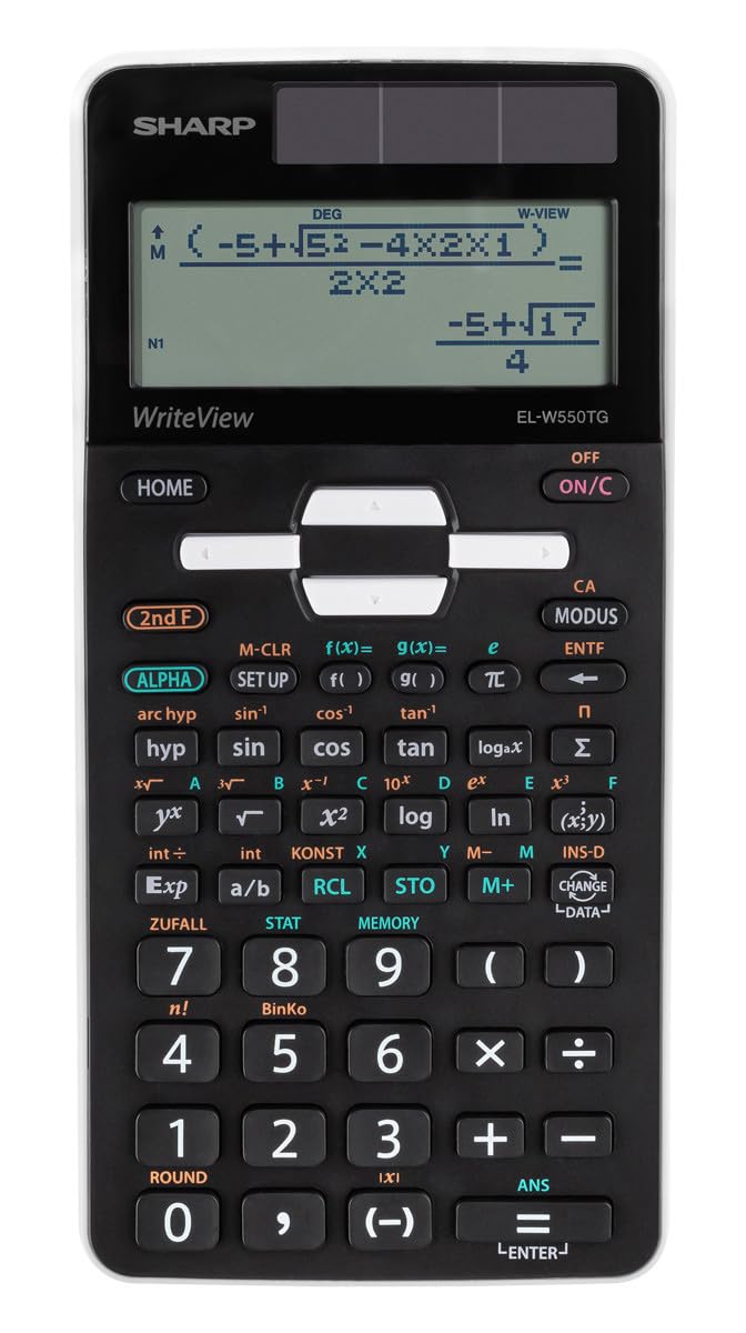 SHARP EL-W550TG Wissenschaftlicher Schulrechner (D.A.L.-Eingabe, Solar, WriteView) Schwarz