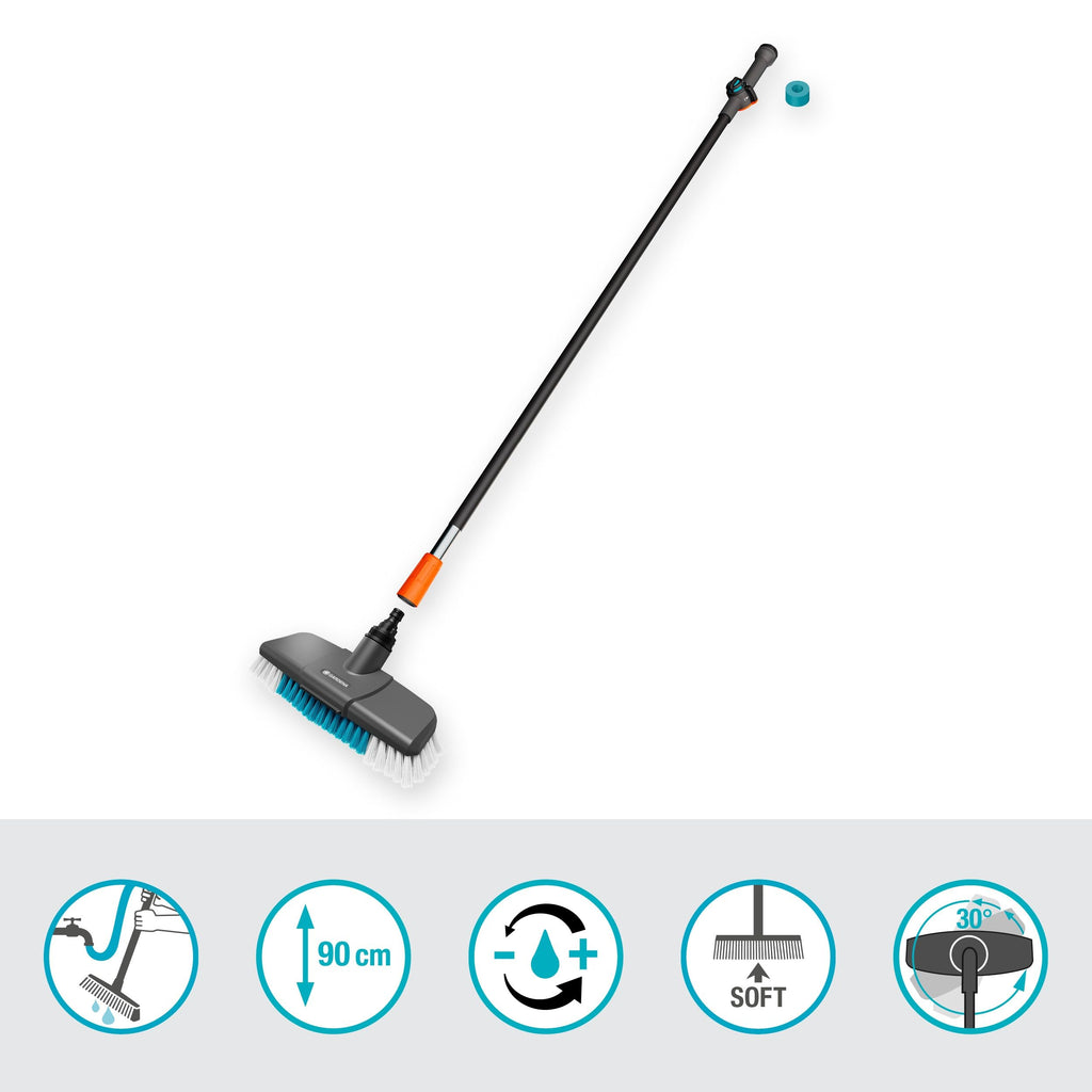 Gardena Cleansystem Wasch-Set mit 90 cm Stiel S und Stielbürste Soft: Praktisches Reinigungsset, ideal zur effektiven Nassreinigung von größeren, empfindlichen Flächen, Reinigungstabs (18826-20)