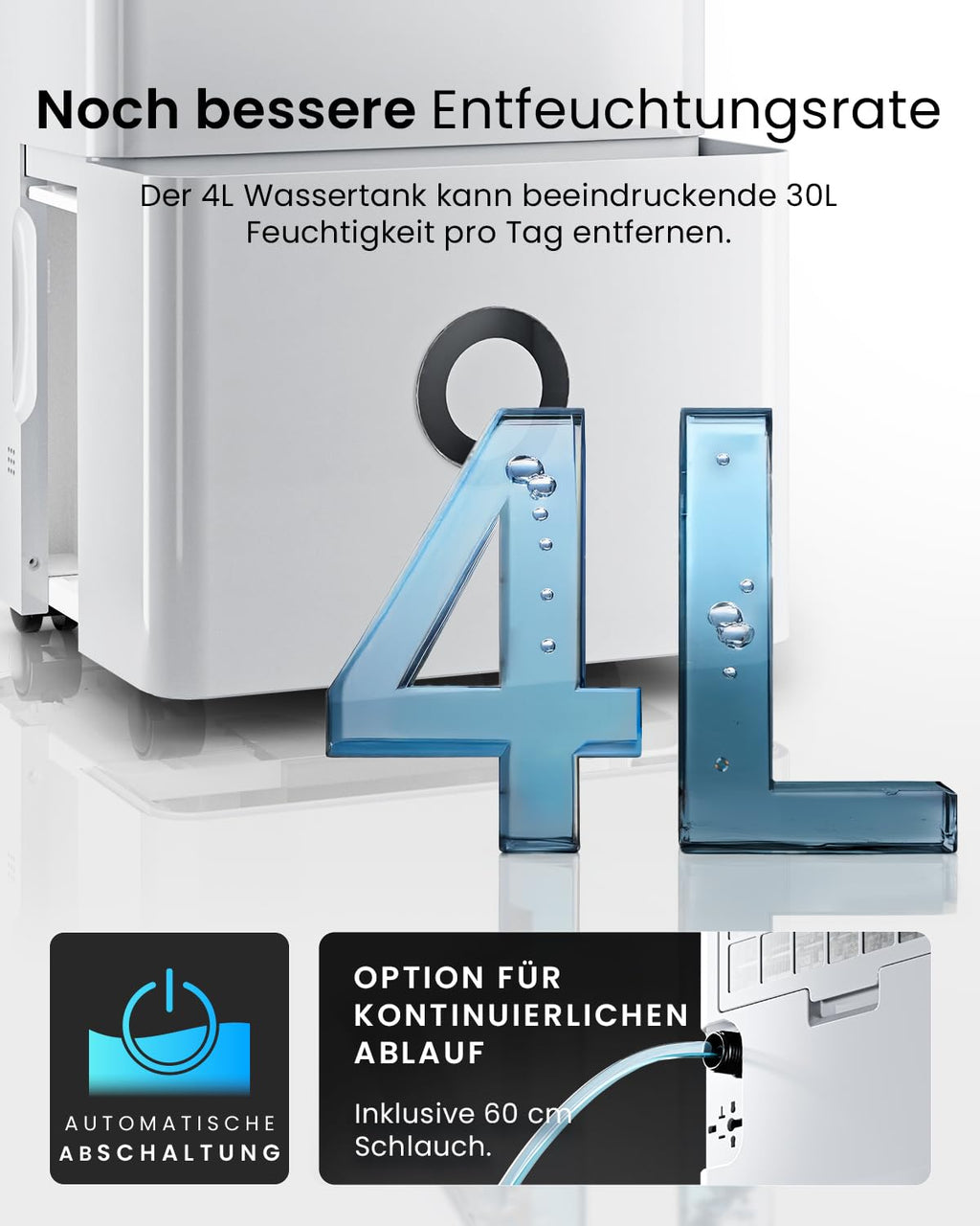 Pro Breeze Luftentfeuchter 30L in 24h Entfeuchtungsleistung - Elektrischer Luftentfeuchter mit WLAN & App - Feuchtigkeitssensor, 4L Wassertank, Timer, Ablaufschlauch - Gegen Feuchtigkeit, Schimmel