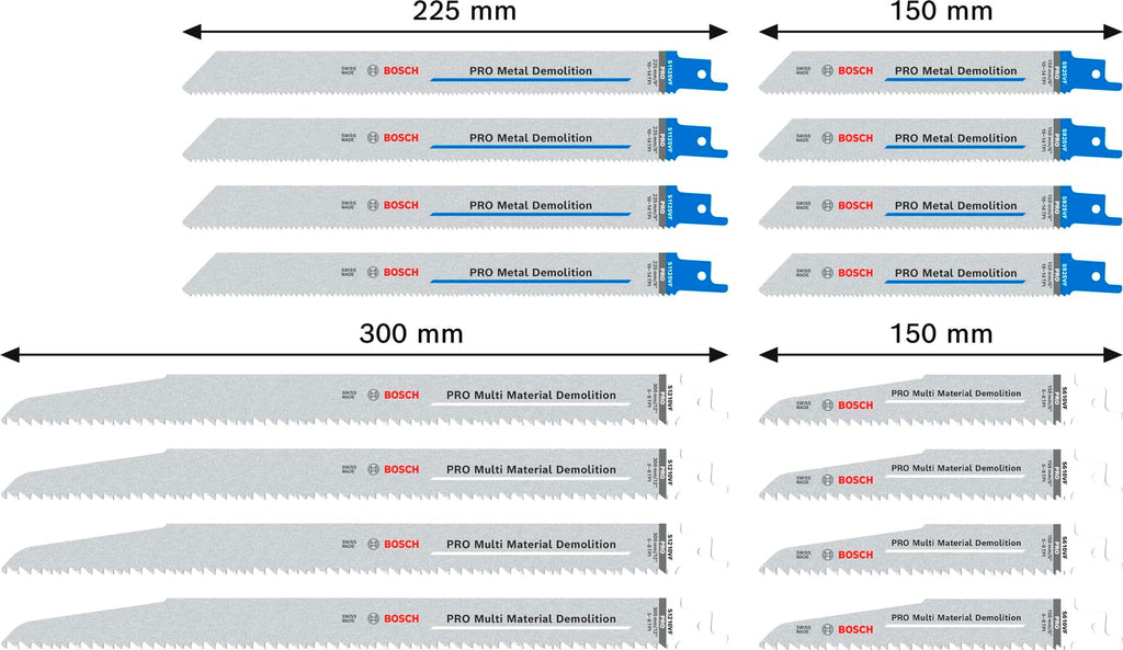 Bosch 16x PRO Tough Box Demolition Säbelsägeblatt-Set, 16-tlg. (für Rohre und Profile aus Metall, Nichteisenmetalle, Länge mm, Professional Zubehör Säbelsäge)
