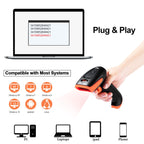 Tera Barcode-Scanner 1D 2D QR 3 in 1 Wireless 2.4 GHz/Bluetooth/USB Wired Barcode-Lesegerät mit Ständer/Halterung, HW0001