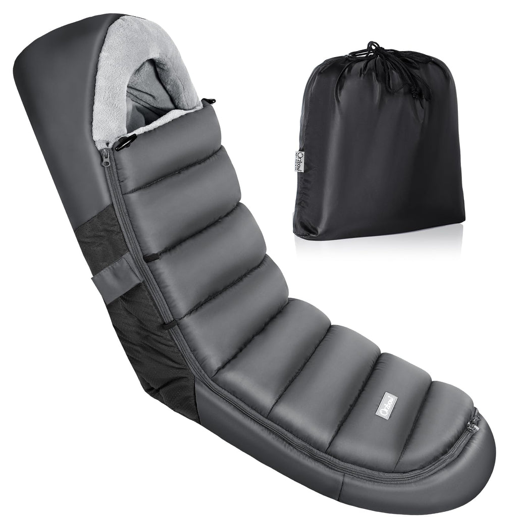 Orzbow Winter Fußsack Kinderwagen, Universeller Fußsack Buggy mit Reißverschluss, Wasserdicht Fusssack Kinderwagen Baby, Anti-Rutsch, Abnehmbar und Waschmaschinenfest, 104cm*44cm, Dunkelgrau