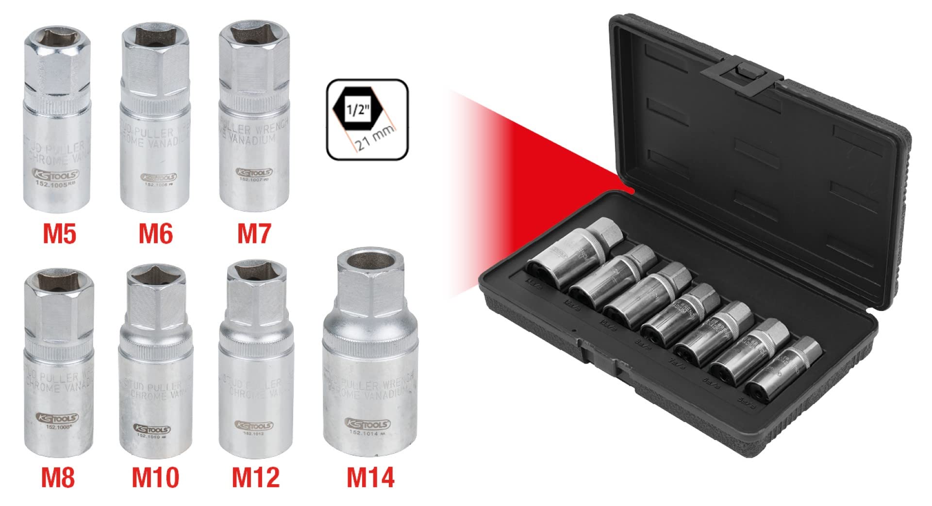 KS Tools 152.1101 Stehbolzen-Ausdreher-Satz, 7-tlg.