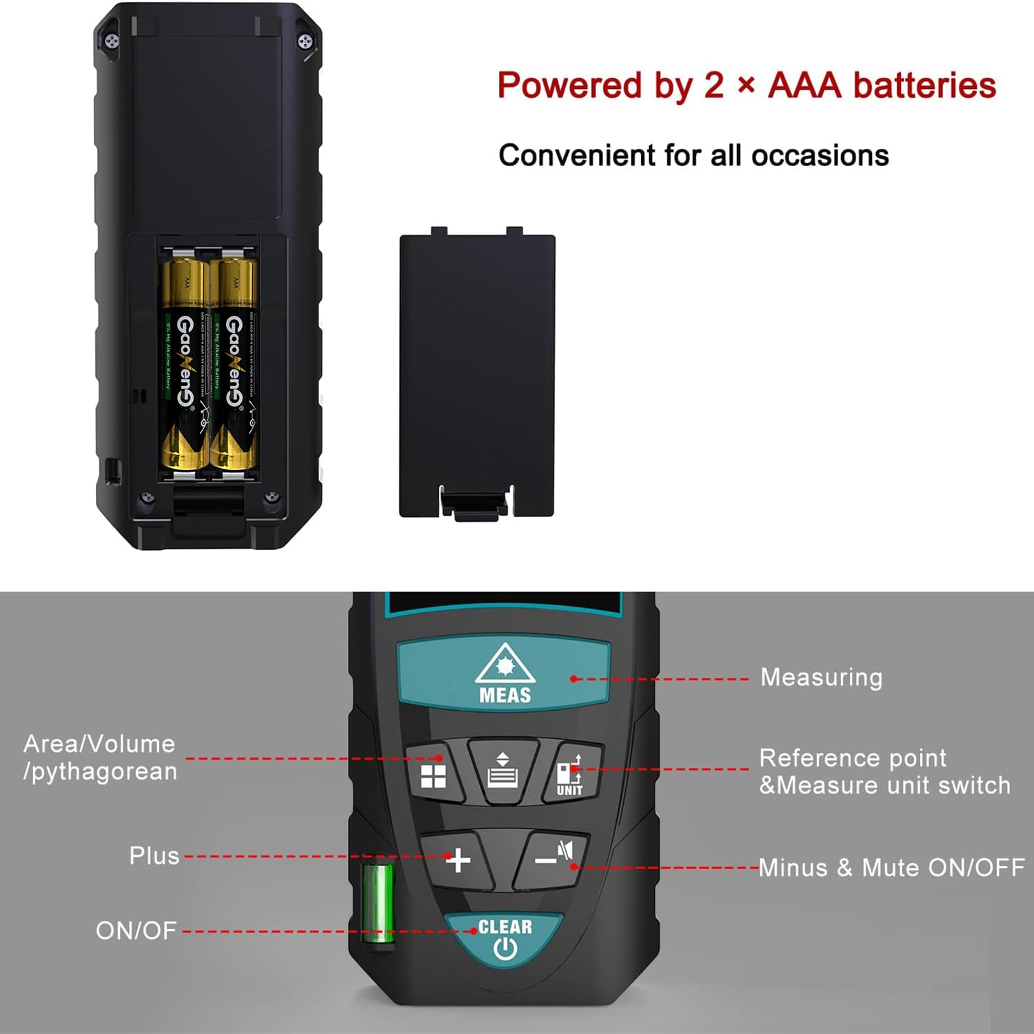 Laser-Entferungsmesser 100M,RockSeed Digitaler Lasermessgerät mit 2 Blasenebenen,Tragbarer Lasermessgerät M/In/Ft Einheit Hintergrundbeleuchtetes LCD zur Messung Entfernung/Fläche/Volumen/Pythagorean