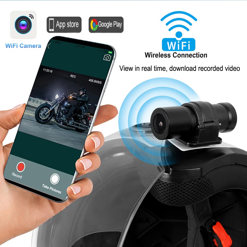 VSYSTO 1080P Tragbare Helmkamera 150° Weitwinkelobjektiv für Motorradhelm 6-lagige Glaslinse Metall Wasserdicht WiFi Nachtsicht DVR Bewegungsrecorder Schleifenaufzeichnung