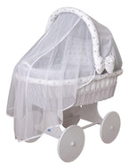 Waldin Baby Stubenwagen-Set mit Ausstattung, XXL, Bollerwagen, komplett, 24 Modelle wählbar, Gestell/Räder weiß lackiert, Stoffe grau/Sterne grau