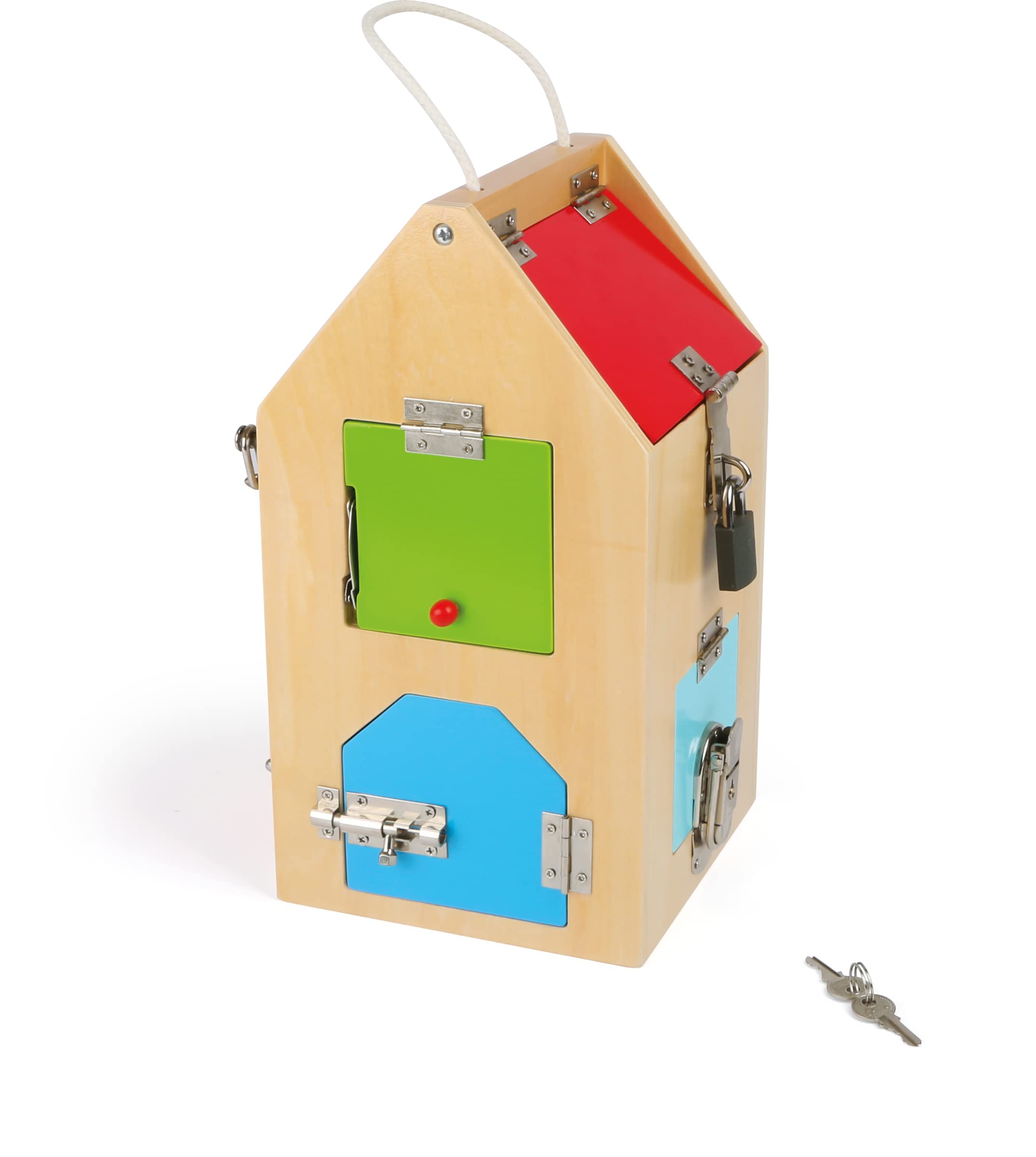 small foot Schlosshaus, aus Holz, mit Schlössern, Riegeln, Hebeln, Scharnieren und Sicherheitskette, ab 3 Jahren, 4432 Spielzeug, Naturholz