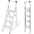 KINGRACK Leiter Aluminium, Trittleiter 4 stufen klappbar, leiter 4 stufen mit Handlauf, rutschfeste Haushaltsleiter mit Klappsicherung, Aluleiter Belastbar bis 150 kg, für Zuhause, Büro, Garten,Silber