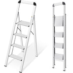 KINGRACK Leiter Aluminium, Trittleiter 4 stufen klappbar, leiter 4 stufen mit Handlauf, rutschfeste Haushaltsleiter mit Klappsicherung, Aluleiter Belastbar bis 150 kg, für Zuhause, Büro, Garten,Silber