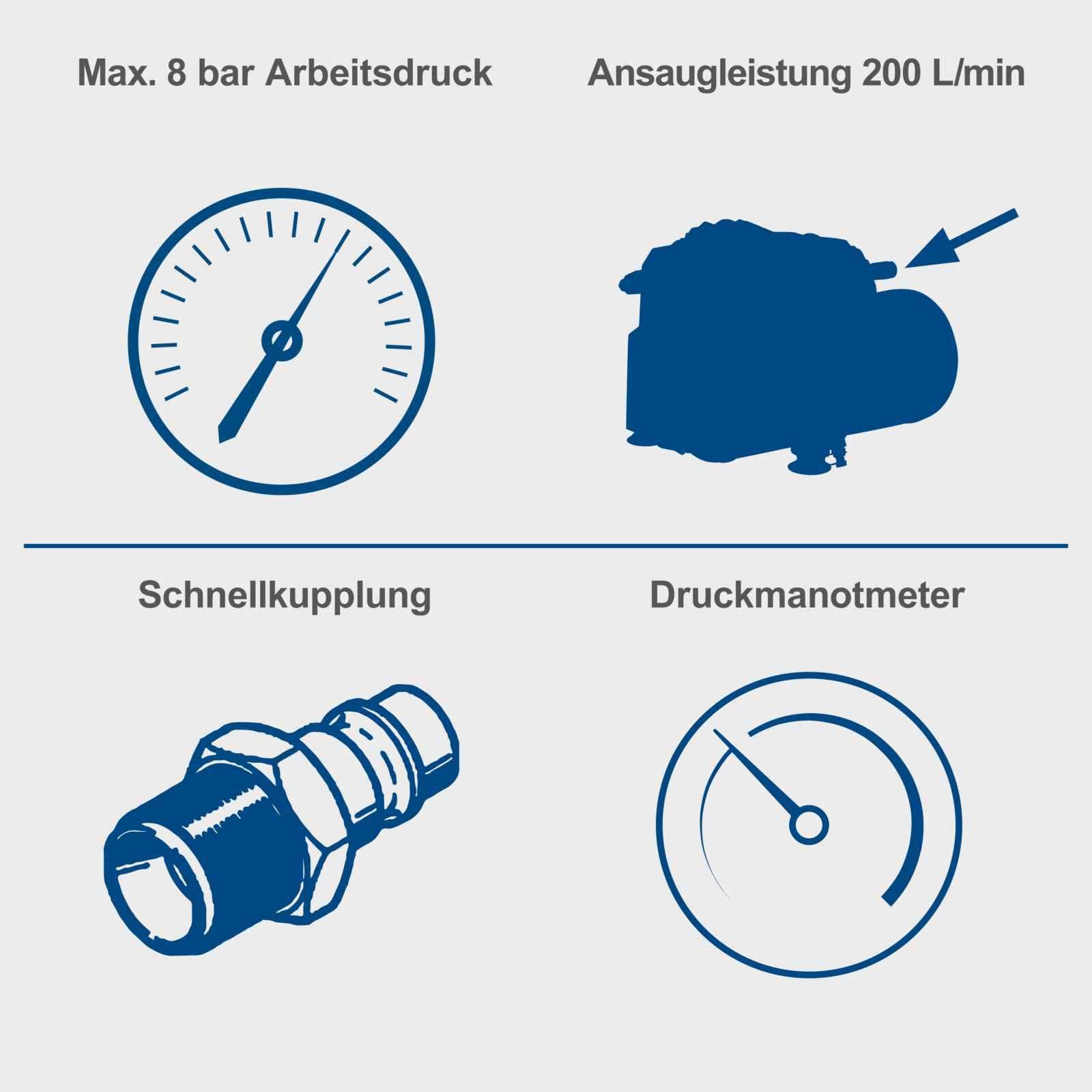 Scheppach Druckluft Kompressor HC06 ölfrei | 6L Kessel | 8 bar Arbeitsdruck | 1200 Watt Leistung | Ansaugleistung 192 L/min | mobil & kompakt Luftkompressor | inkl. 6-tlg. Zubehörset