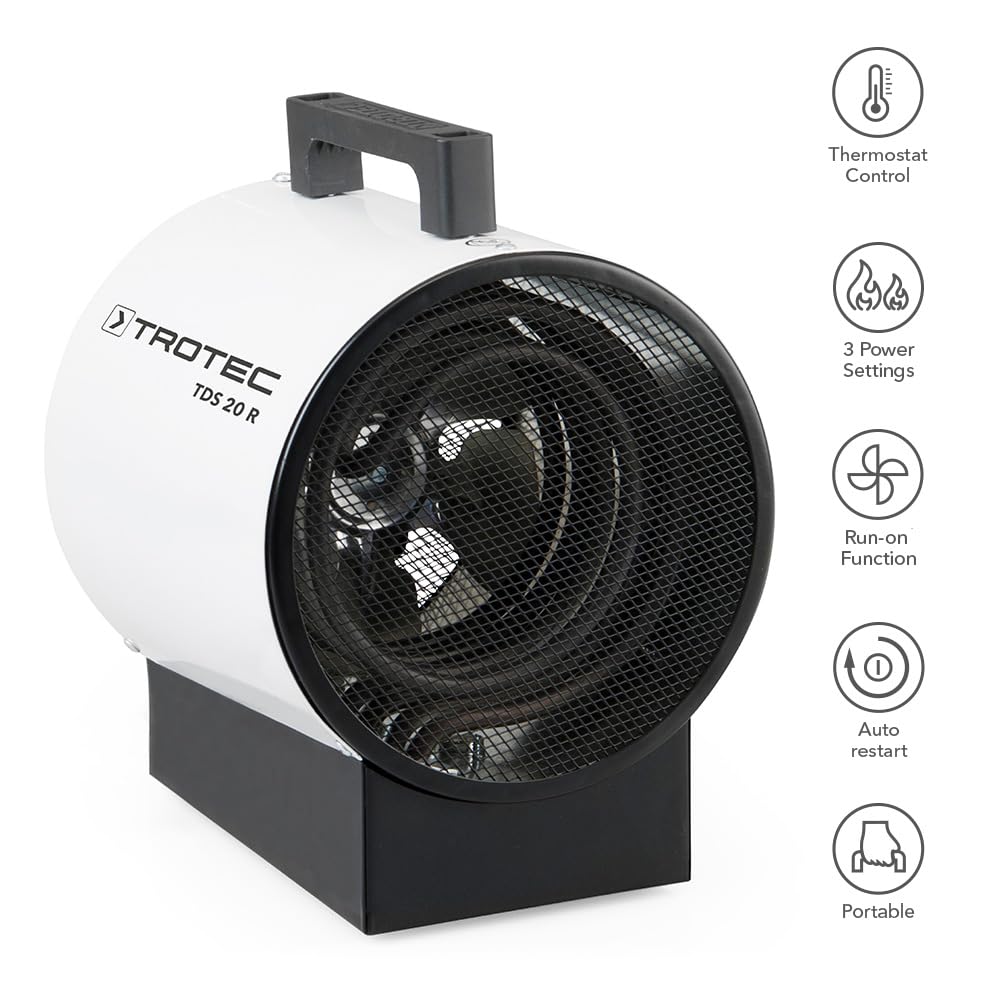 TROTEC Bauheizer TDS 20 R – Heizleistung 1,5 kW / 3 kW – Elektroheizer Luftmenge 411 m³/h – Heizlüfter für große Räume