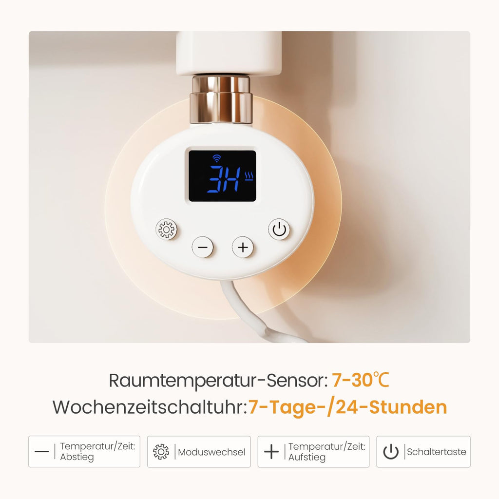 EMKE WiFi Badheizkörper Elektrisch 750x400 mm - Gebogen Handtuchheizkörper Elektrisch, Elektrischer Handtuchwärmer Handtuchtrockner Handtuch Heizkörper Bad mit Thermostat und Heizstab - 300W, Weiß
