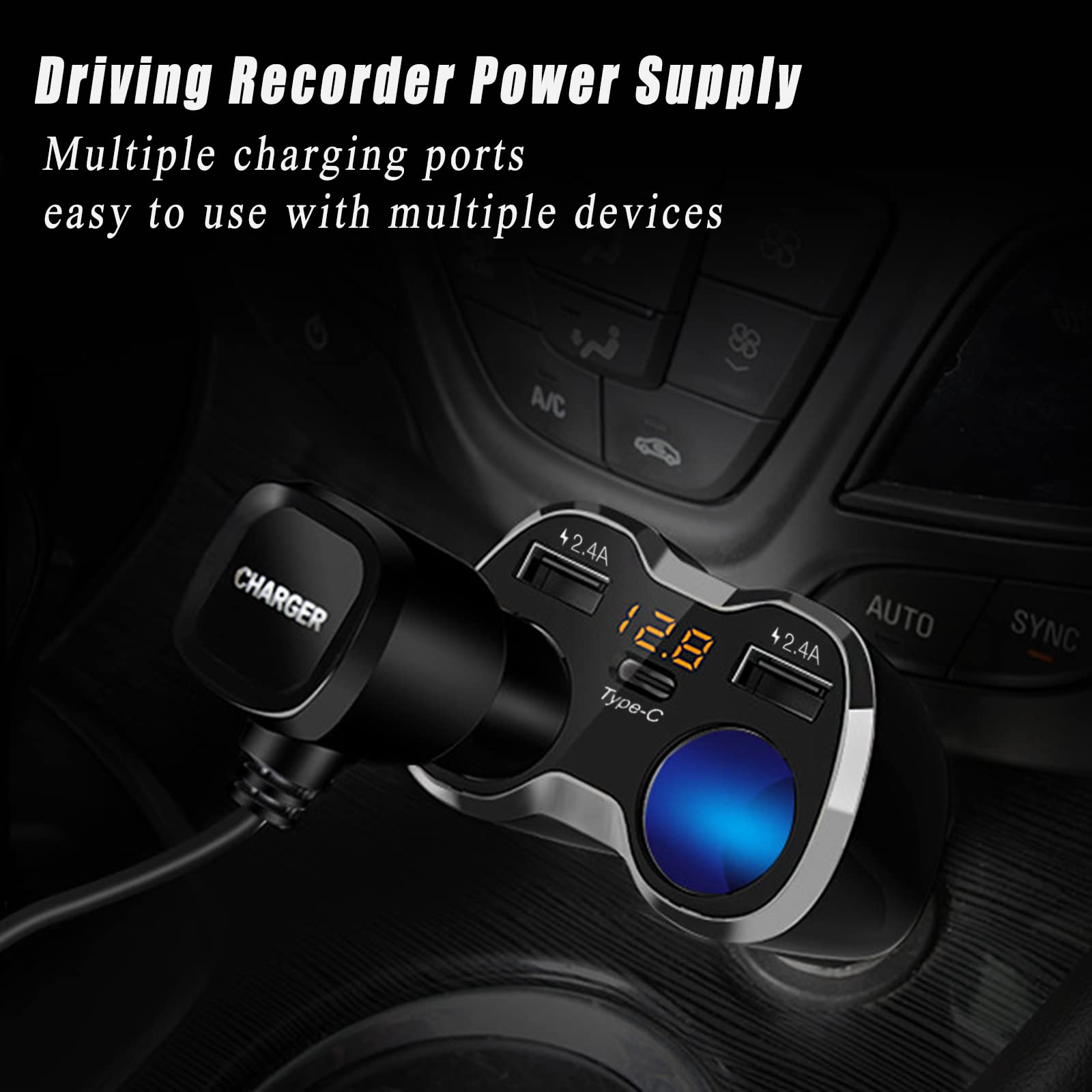 USB C Auto Ladegerät Zigarettenanzünder Verteiler Adapter Splitter Typ C KFZ Ladegerät 2 Fach Steckdose 12V/24V DC 120W mit LED 12V/24V DC 120W LED Voltmeter Schalter Dual USB Port