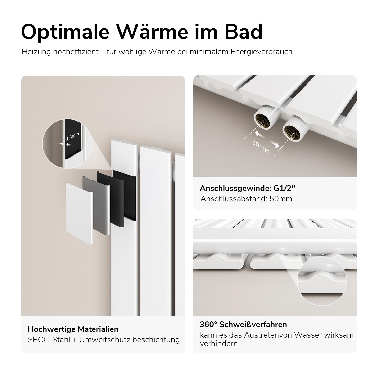 EMKE Design Heizkörper Flach, 1800x616 mm Vertikal Flachheizkörper mit Mittelanschluss, Einlagig Weiß Paneelheizkörper Wandheizkörper für Bad, Schlafzimmer & Wohnzimmer, 1118W