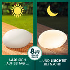 EASYmaxx LED Solarleuchte mit Fernbedienung | kaltweiße Leuchten mit Solarbetrieb & Farbwechsel | dimmbare Helligkeitsstufen, 12 Farben, 5 Leuchtmodi | inklusive Erdspieß & Dämmungssensor | Steinform