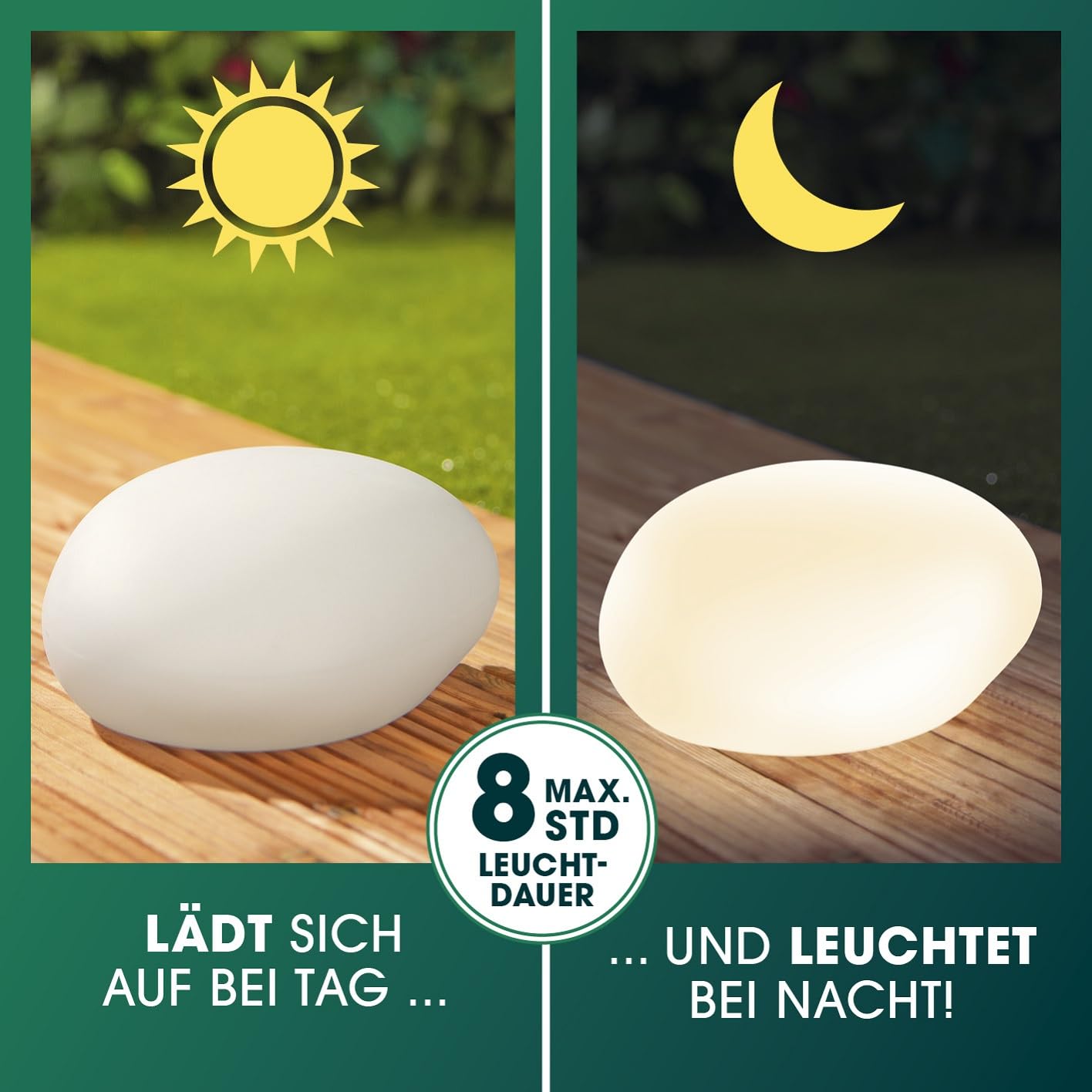 EASYmaxx LED Solarleuchte mit Fernbedienung | kaltweiße Leuchten mit Solarbetrieb & Farbwechsel | dimmbare Helligkeitsstufen, 12 Farben, 5 Leuchtmodi | inklusive Erdspieß & Dämmungssensor | Steinform