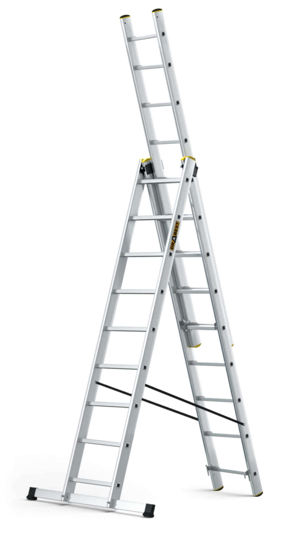 DRABEST Leiter PRO Serie Aluleiter 3-teilig Mehrzweckleiter 3x9 Stufen Leiter Multifunktionsleiter Kombileiter bis 150 kg Beslastbar - Arbeitshöhe 5,83 m - inkl. Eimerhaken