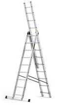 DRABEST Leiter PRO Serie Aluleiter 3-teilig Mehrzweckleiter 3x9 Stufen Leiter Multifunktionsleiter Kombileiter bis 150 kg Beslastbar - Arbeitshöhe 5,83 m - inkl. Eimerhaken