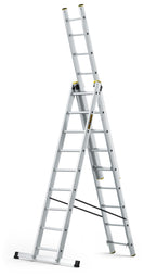 DRABEST Leiter PRO Serie Aluleiter 3-teilig Mehrzweckleiter 3x9 Stufen Leiter Multifunktionsleiter Kombileiter bis 150 kg Beslastbar - Arbeitshöhe 5,83 m - inkl. Eimerhaken