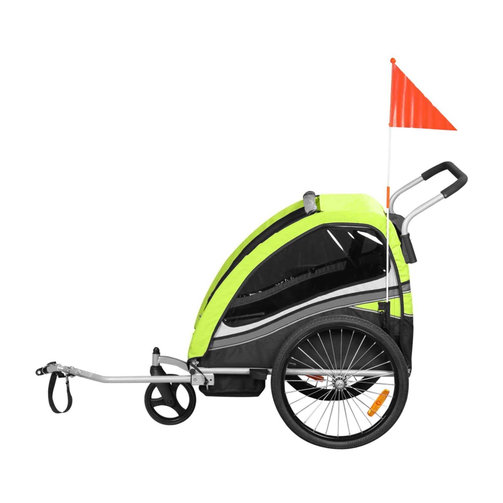SAMAX Fahrradanhänger Jogger 2in1 360° drehbar Kinderanhänger Kinderfahrradanhänger Transportwagen vollgefederte Hinterachse für 2 Kinder in Grün - Black Edition