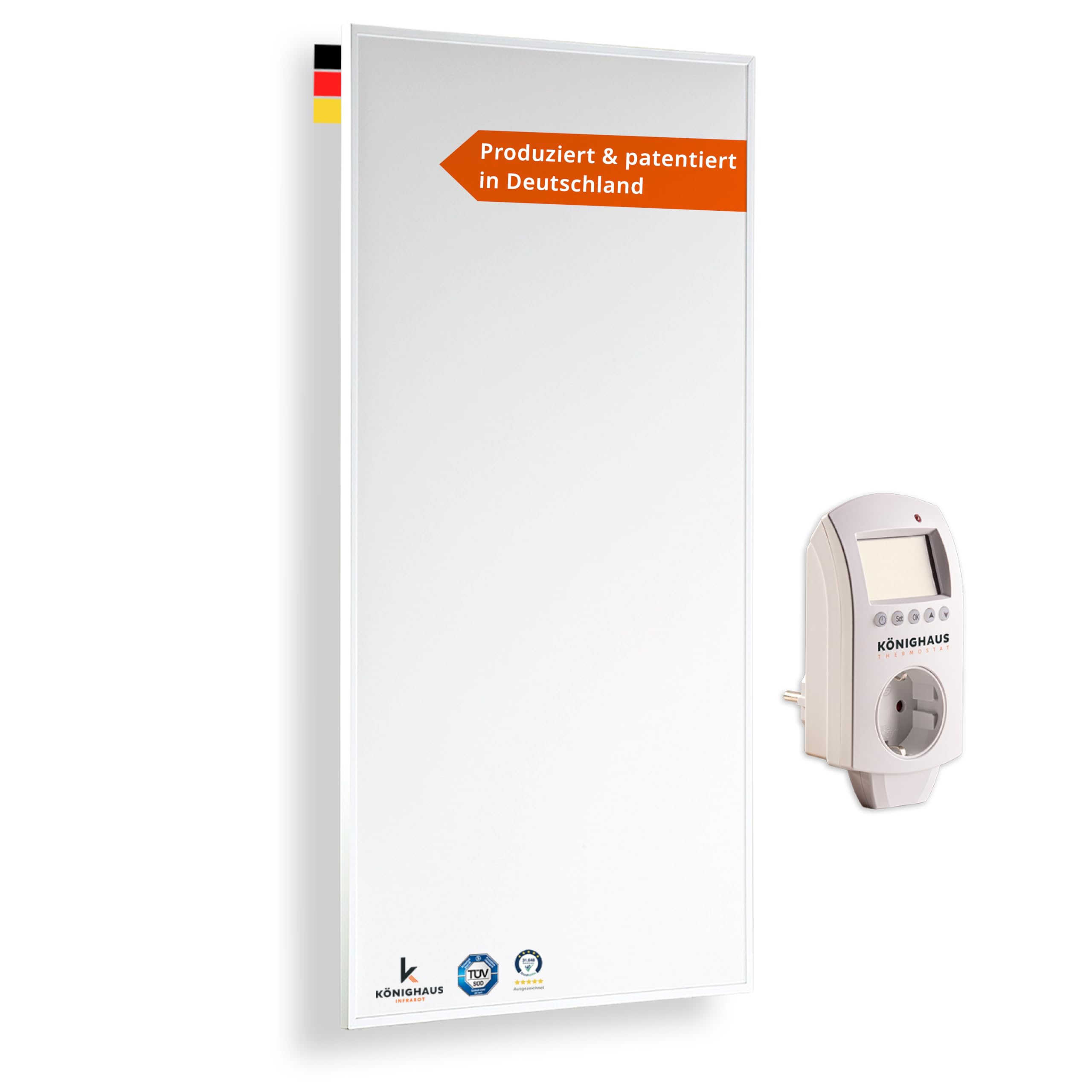 Könighaus Infrarotheizung - 1000 Watt - Eco Modell - Energiesparende Infrarot Wandheizung - TÜV SÜD - Elektroheizung mit Überhitzungsschutz - inkl. Thermostat