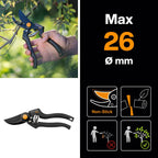 Fiskars Bypass-Gartenschere für frische Äste und Zweige, Antihaftbeschichtet, Hochwertige Stahl-Klingen, Länge: 22,5 cm, Schwarz/Orange, Pro, P90, 1001530