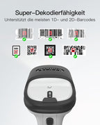 Inateck Barcode Scanner 2D Bluetooth, Kabellose QR Code Scanner, Wireless Handscanner mit AI APP & SDK, 1 Ladung 180 Tage Standby, Automatisches schnelles und präzises Scannen, BCST-72