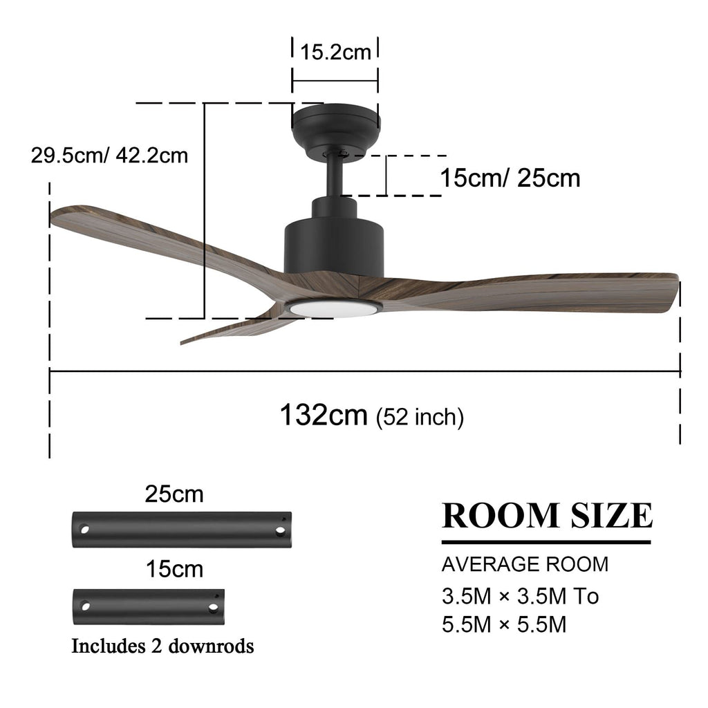 OFANTOP 132 cm Vintage-Dekenventilator, gebogene ABS-Lüfterblätter in Walnussholzoptik, integrierte Lampe mit Speicherfunktion, integriertes Design für das Schlafzimmer