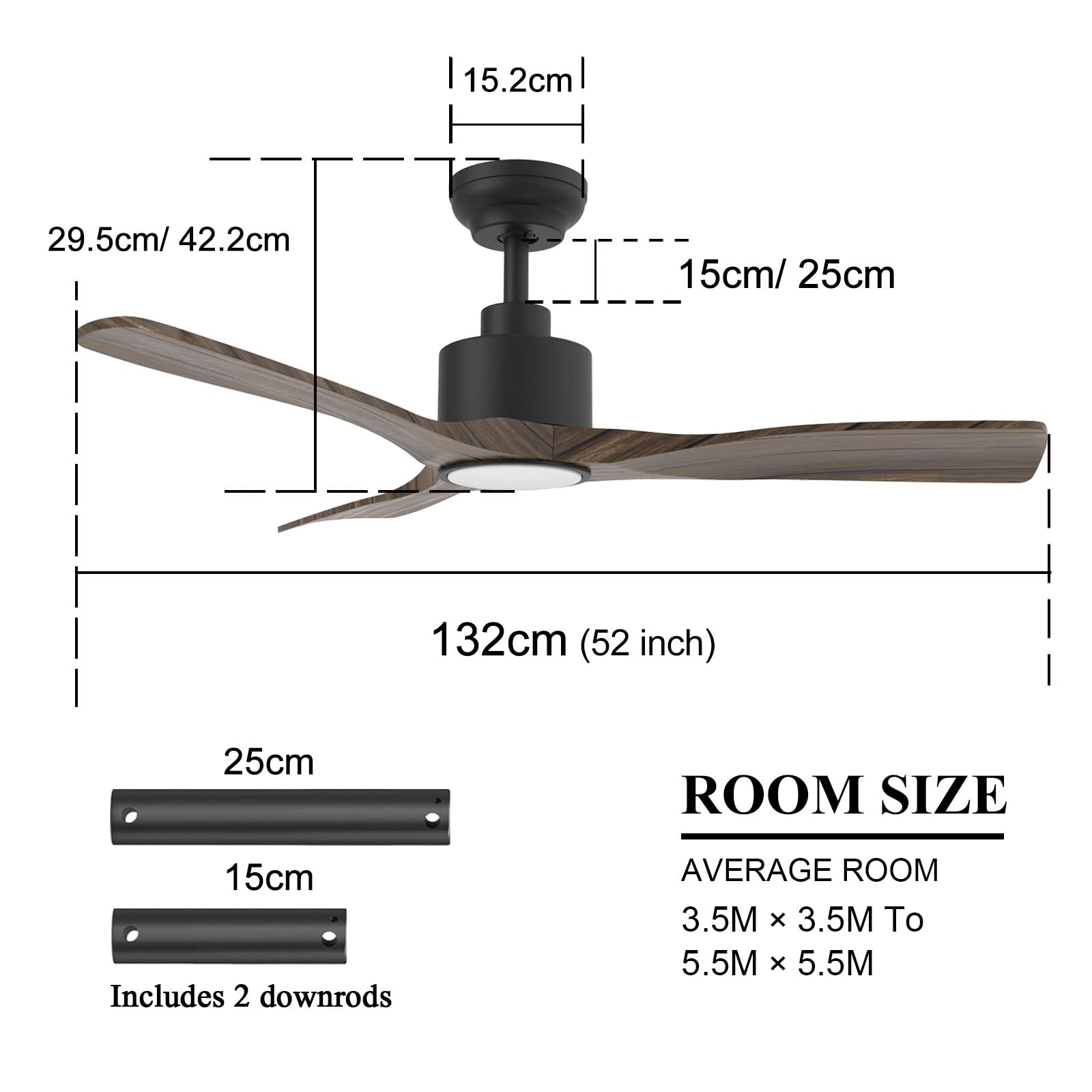 OFANTOP 132 cm Vintage-Dekenventilator, gebogene ABS-Lüfterblätter in Walnussholzoptik, integrierte Lampe mit Speicherfunktion, integriertes Design für das Schlafzimmer