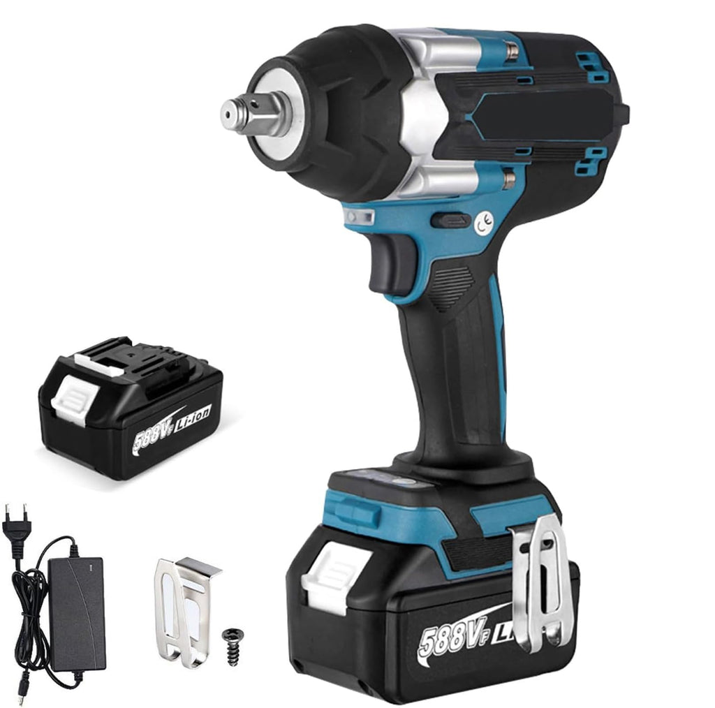 1200N.M Akku-Schlagschrauber,1/2 Zoll Schlagschrauber,Kompatibel mit Makita 18V, Multifunktions-Schlagschraubers mit LED-Licht, mit Akku, 7200 rpm, 4 Geschwindigkeiten, für Auto und Haus (Blau)