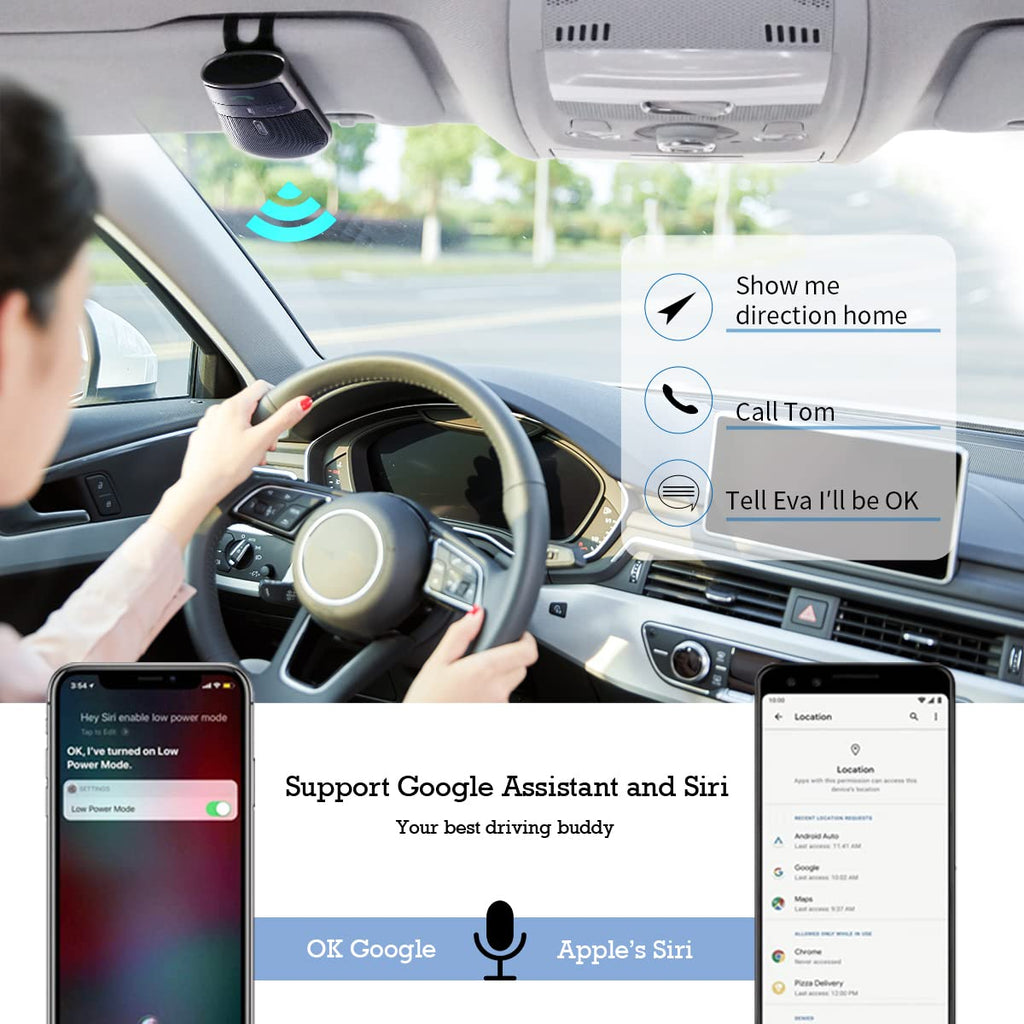 Freisprecheinrichtung für Auto Bluetooth 5.0, Kfz Kabellose Sonnenblenden-Freisprechanlage mit Lautsprecher Auto Power ON Unterstützung Siri Sprachführung Telefongespräche Unterstützt 2 Telefone